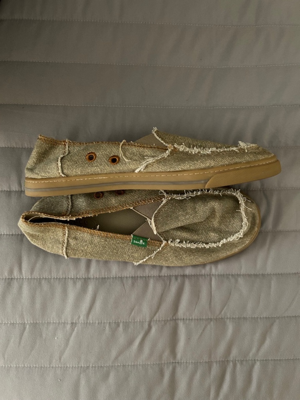 Sanuk Olive Frayed Canvas Slip-On Sneakers - Picture 4 of 5